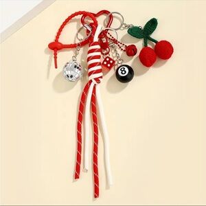 Cherry Disco Ball Dice 8Ball Bundle Keychain Bag Charm With Clip Fruit Bag Charm